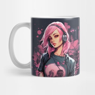 Cyberpunk Anime Girl T-Shirt, Futuristic Techwear Aesthetic, Kawaii Manga Shirt, Japanese Streetwear, Japanese Harajuku Clothing Mug